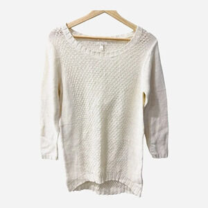 Soft Joie Maven Mesh Women’s Ivory Knit Sweater Top Size Medium Linen Cotton NWT